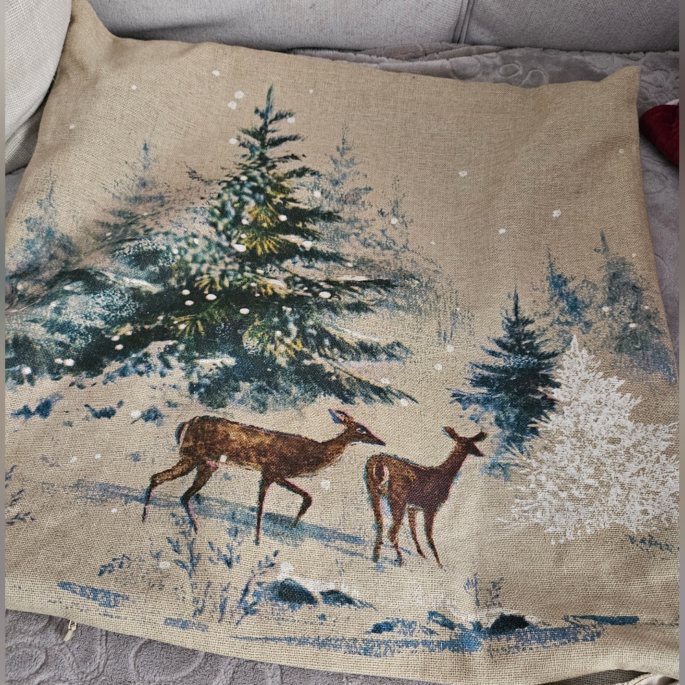Deer In The Snow Pillow Cover - Picture 2 of 4